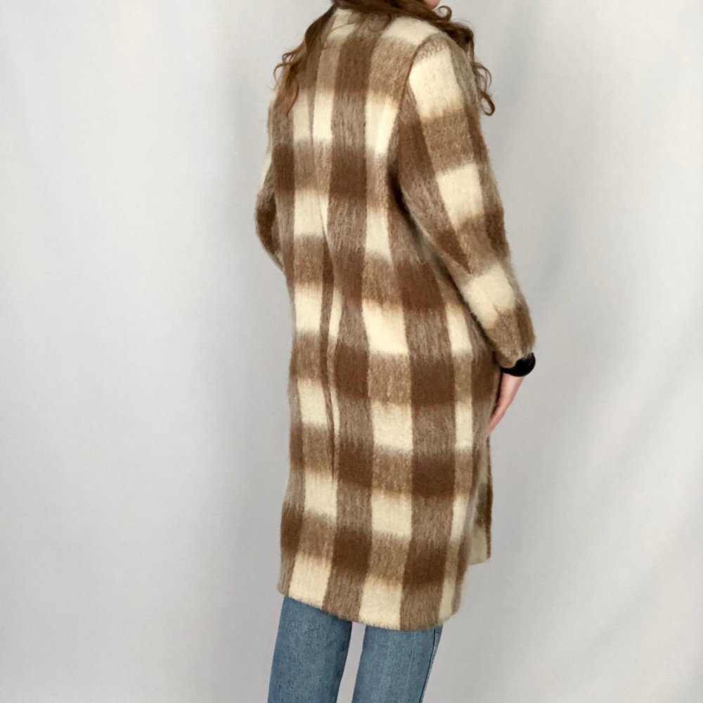 Stunning Vintage Plaid Mohair Wool Long Oversized Trench Shacket Jacket Pea Coat - Picture 9 of 10